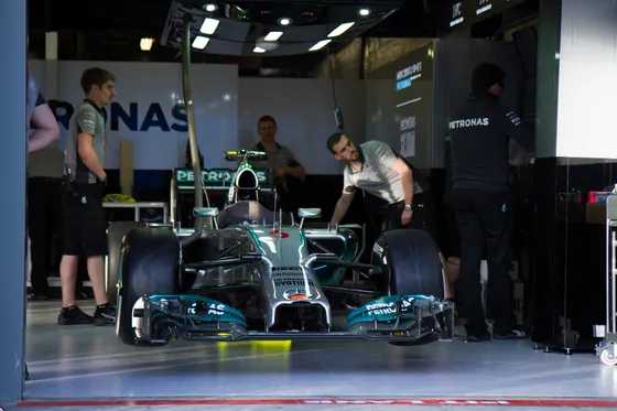 Mercedes F1 W05 Hybrid in the pit lane at the 2014 Australian Grand Prix, Melbourne