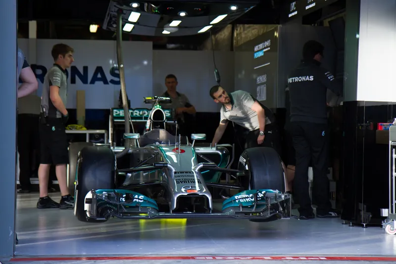 Mercedes F1 W05 Hybrid in the pit lane at the 2014 Australian Grand Prix, Melbourne